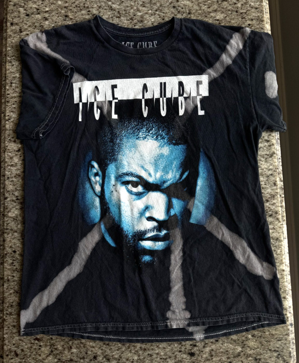 Ice Cube T-Shirt Men's M Black Blue Portrait Graphic Tie Dye Rap Hip Hop